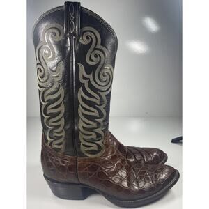 TONY LAMA El Rey Alligator Point Toe Western Cowboy Boots Men's 8.5 Brown/Black